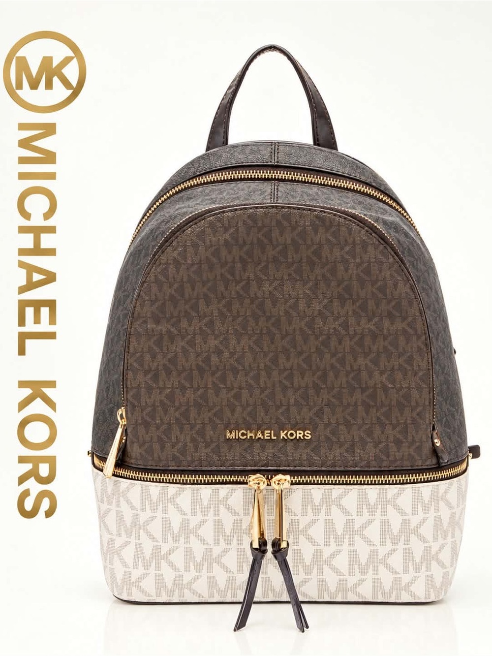MICHAEL KORS Three-Tone Signature Medium Backpack - Brown, Black & Cream